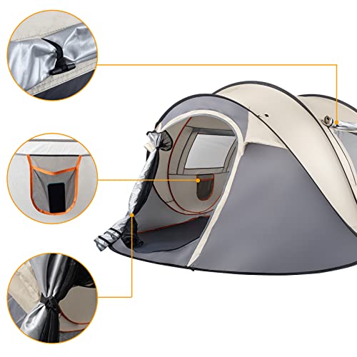 4 Person Easy Pop Up Camping Tent, Waterproof Automatic Setup 2 Doors-Instant Family Tents for Camping,Hiking,Traveling,Fi...