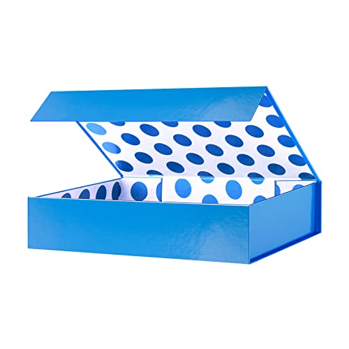 GREEN BEAN Gift Box 11x7.8x2.3 Inches, Blue Gift Box with Lid for Presents, Magnetic Shirt Gift Boxes for Clothes (Glossy ...