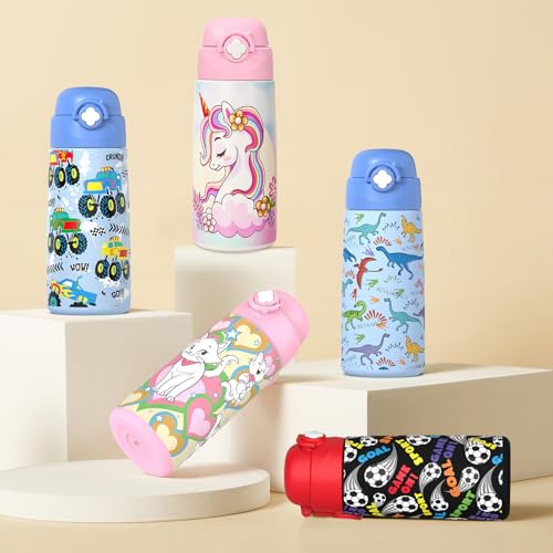 Ntswasd Girls Insulated Water Bottle with Covered Pop-Up Straw,16 oz Kids Cups with Stainless Steel Leak Proof for School ...