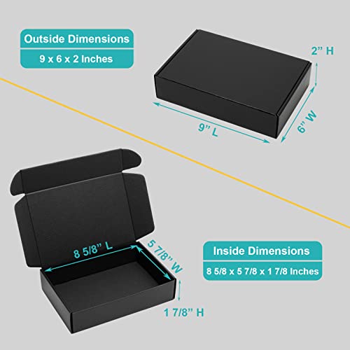 Mcfleet 9x6x2" Black Shipping Boxes - 24 Pack Corrugated Cardboard Mailing Box Packaging for Small Business - Tab Locking ...