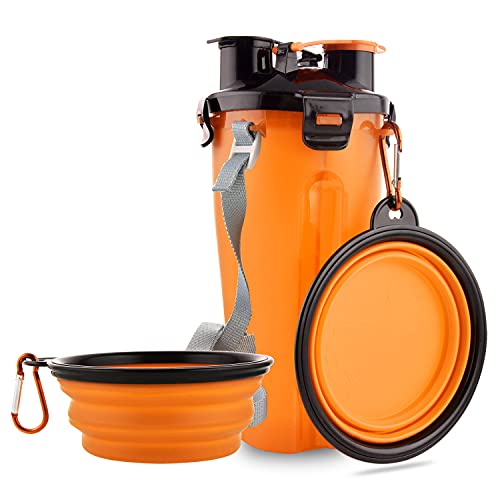 Dog Travel Water Bottle Collapsible Bowls, 2 in 1 Pet Food Container with Collapse Bowls, Outdoor Portable Water Bowls for...