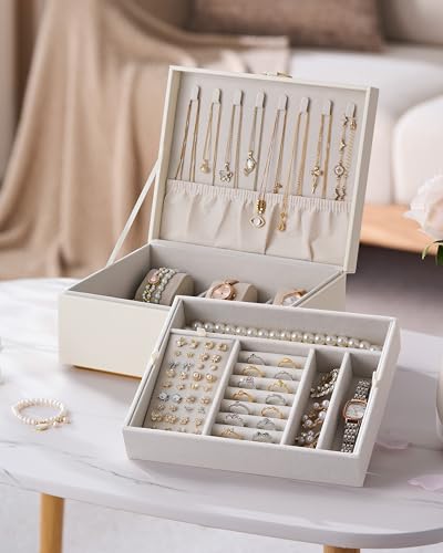 pickpiff 2 Layer Jewelry Box Organizer for Women, Jewelry Organizer with Handle & Removable Tray, Necklace Holder Ring Ear...