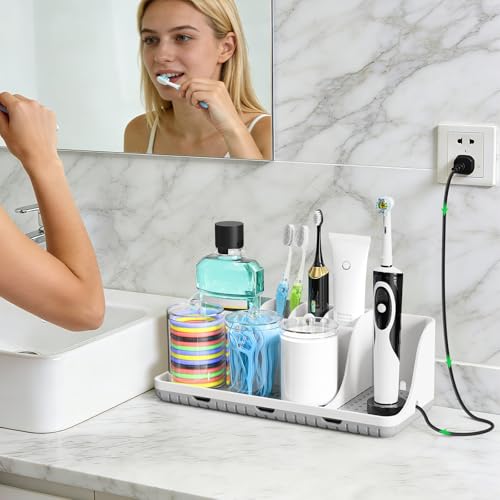 PARKMANI Bathroom Counter Organizers and Storage, Toothbrush Holders for Bathrooms with 3 PCS Qtip Holder, Kids Electric T...