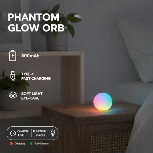 callyan 1 Pack 3-inch Smart Sphere Night Light, Rechargeable LED Ball Lights, 16 RGB Color Change Mood Lighting, Waterpro ...