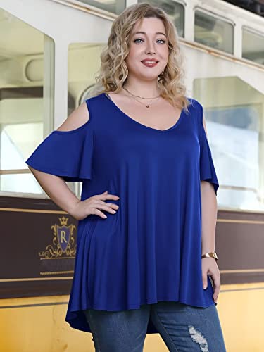 LARACE Plus Size Tunic Tops For Women V neck Short Sleeve T-shirt Cold Shoulder Loose Summer Tops Blouse