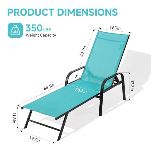 Simple Delxue Folding Chaise Lounge Chair with 5 Reclining Positions, Beach Recliner Chair with Armrests, Textilene Fabric...