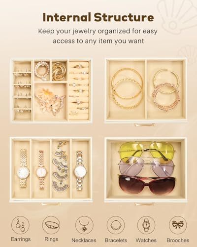Enthralite Jewelry Box with 3 Drawers: Display Organizer for Earrings Necklaces - Gift for Girls Women (White)
