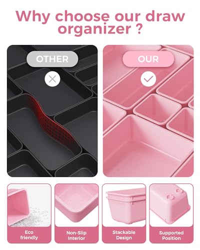 BiuLeon 25 PCS Plastic Drawer Organizers Set, 4-Sizes Vanity and Makeup Organizer, Desk and bathroom Drawer Organizer Tray...