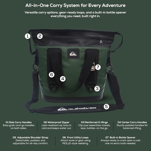 Quiksilver Zipperless Backpack Cooler 30L, Holds 36 Cans, 48 Hour Insulation, Leakproof & Waterproof Design, Heavy Duty TP...