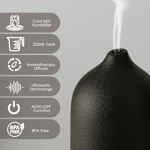 Diffuserlove Ceramic Essential Oil Diffuser Aromatherapy Diffusers for Home Bedroom Air Stone Diffuser Black Base