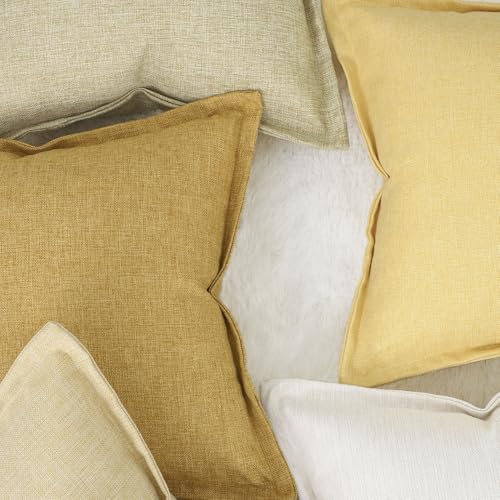 MADIZZ Pack of 2 Faux Rustic Linen Throw Pillow Covers with Flange Edge Soft Boho Natural Decorative Pillowcases for Sofa ...