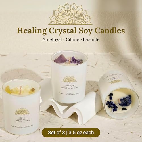 AVACONCEPT Amethyst & Smoky Quartz Crystal Candle Gift Set - 2-Pack Hand-Poured Soy Wax - Lavender Vanilla & Sea Salt Drif...