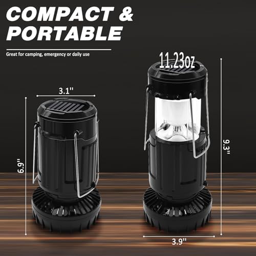 2-Pack Solar Camping Fan w/ Lantern, DIBMS Collapsible Solar Powered USB Rechargeable & Battery Powered Emergency Hanging ...