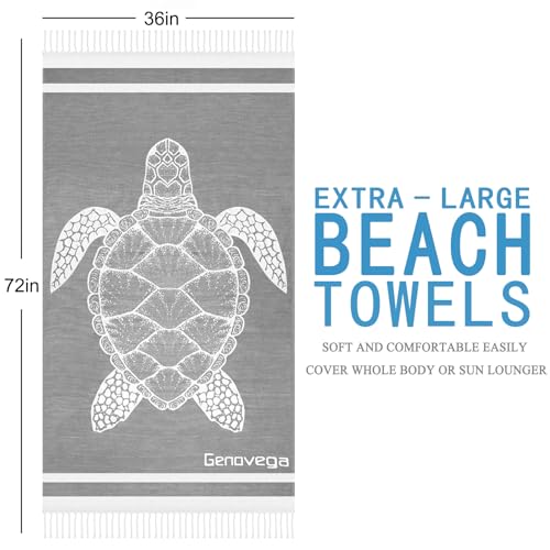 Genovega Oversized Cotton Turkish Beach Towels 72"x36" Lightweight Quick Dry Sandless Pool Swim Towel Large No Sand Compac...