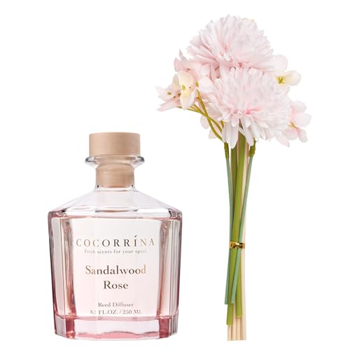 COCORRÍNA Reed Diffuser - Sandalwood Rose 8.5 Fl.oz Flower Reed Diffuser Set with 8 Sticks, Home Fragrance Reed Diffuser f...