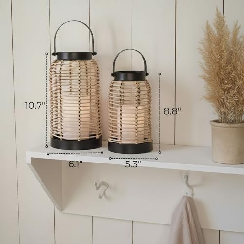 Natural Rattan Boho Lanterns - Handcrafted Chic Decor to Enhance Your Home - Modern Farmhouse Beauty Perfect for Any Livin...
