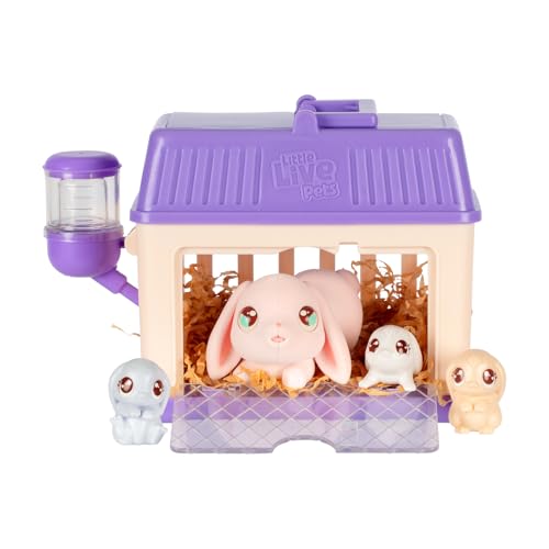 Little Live Pets Bunny Mini Interactive Live Pet Toy Set, Hutch Animal Playset with 3 Surprise Babies, 20+ Sounds, Bunny A...