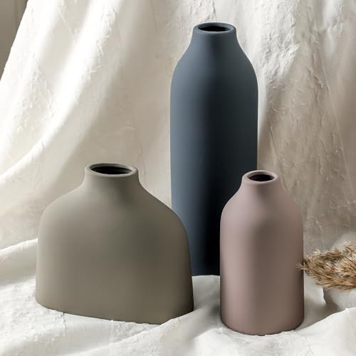 Ceramic Vase Set of 3,Flower Vase Home Decor,Modern Farmhouse Decor, Pampas Grass Dried Fresh Flowers,Bedroom,Living Room,...