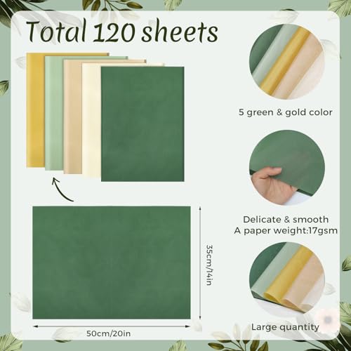 120 Sheets Green Tissue Paper for Gift Bags Sage Green Tissue Paper Bulk for Gifts Wrapping Mother's Day Art Crafts Baby S...