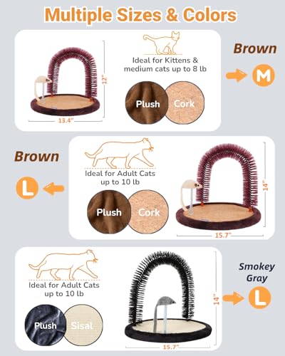 Happi N Pets Original Cat Self Groomer, Arch Grooming Brush wtih Heavy Wooden Scratching Pad, Rubbing Post & Toy, Cat Face...
