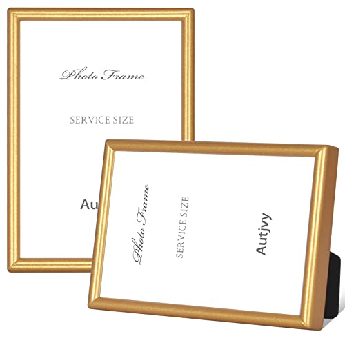 Autjvy 3.5x5 Picture Frame Matte Gold Modern Simple Thin Aluminum Metal Photo Frame with HD Real Glass, Display for Tablet...