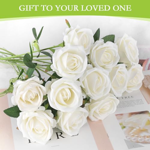 Hananona Artificial Roses in Bulk, Fake Velvet Silk Roses Realistic Rose for Wedding Centerpieces Flower Arrangement Home ...