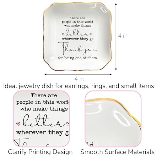 OASSIE Thank You Gifts for Women - 4"x4" Ceramic Jewelry Dish Tray - Teachers Day Nurse Week Birthday Appreciation Inspira...