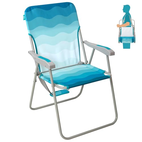 #WEJOY Folding Beach Chair for Adults, Lightweight Beach Chair with Shoulder Straps, High Back Camping Chairs with Hard Ar...