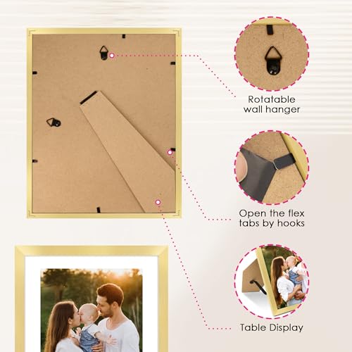 FIXSMITH 8x10 Picture Frame Set of 2, Gold Picture Frames Collage for Tabletop or Wall Display, Photo Frame with HD Plexig...