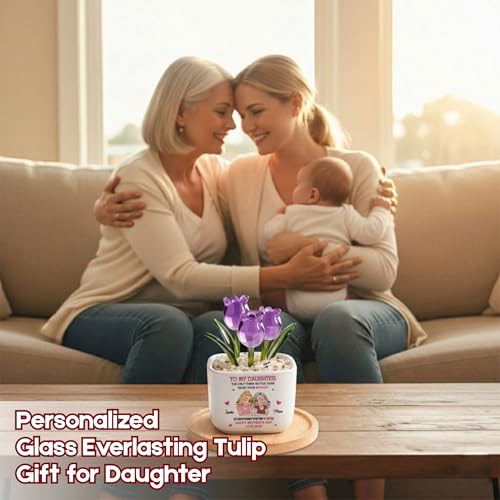 Wrappiness Glass Everlasting Tulips Pot for Women Personalized Gifts - Glass Flowers Decor, Birthday Gift for Daughter fro...