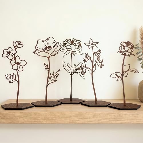 Birth Month Flower Wooden Decor, Retirement Gift for Women, Personalized Custom Name Floral Keepsake, Housewarming Coworke...