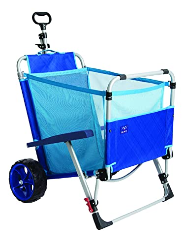 Mac Sports Beach Day Foldable Chaise Lounge Chair with Integrated Wagon Pull Cart Combination and Heavy Wheels - Perfect f...