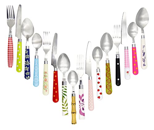The Original Brink House Eclectic Collection Mix & Match Stainless Steel Cutlery Set with Multicolored Handles / 16 pieces...