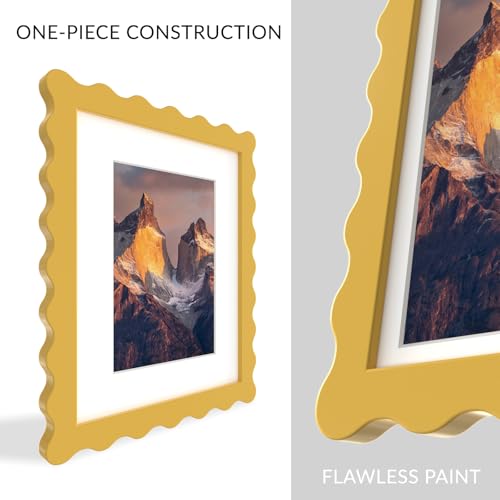SZYUU 8x10 Wavy Picture Frame with Mat for 5x7, Real Glass and Wooden Frame - Tabletop or Wall Hanging Photo Frame(1 Pac...