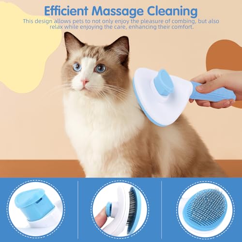 Aglads 3PCS Cat Rabbit Bunny Dog Grooming Kit, Self-Cleaning Slicker Cat & Dog Brush for Shedding, Fine-Needle Comb, Pet N...