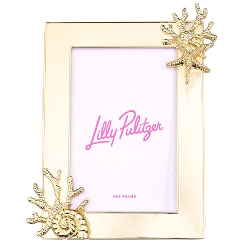 Lilly Pulitzer 7 x 9 Picture Frame, Decorative Photo Frame for Tabletop, Gold Coral Metal Frame with Glass Front (Gold Coral)
