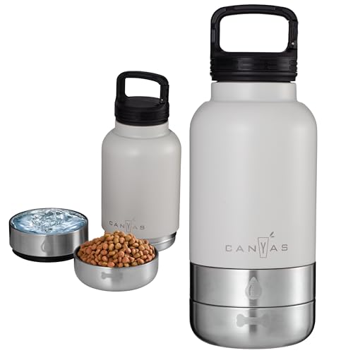Insulated 32oz Stainless Steel Dog Water Bottle with Food & Water Bowls, Leak-Proof Pet Travel Dispenser for Dogs, Portabl...