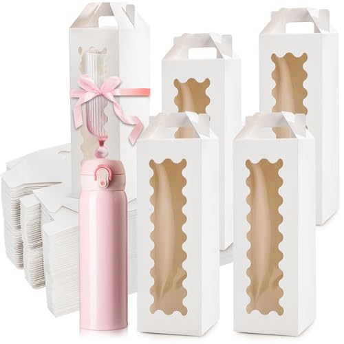 Tlence 50 Pack Gift Box for Sublimation, Transparent Tumbler Wrapping Boxes, Glass Packaging Exhibition Box with Handle, H...