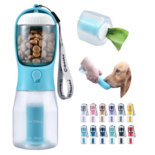 Cibaabo Dog Water Bottle with Food Container & Poop Bag Holder, Travel Water Bowl, Portable Pet Dispenser, Dog Gifts Stuff...