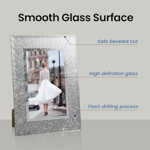 Flocey 5x7 Picture Frame Glass 2 Pack, Sparkly Glitter Photo Frame 5 x 7 Mirror Crystal Wedding Gift Wall and Tabletop Dis...