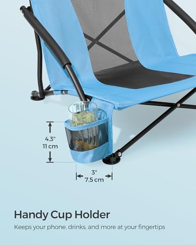 SONGMICS Set of 2 Portable Beach Chairs for Adults, Max. Load 330 lb Each, High Backrest, Cup Holder, Lightweight, Heavy-D...