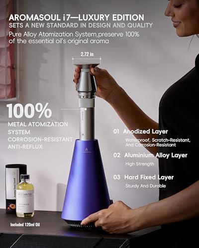 Wireless Rechargeable Waterless Oil Diffuser Starter Kit - 1500 Sq Ft Coverage, Alloy Atomization System,Mood Light,Hotel ...