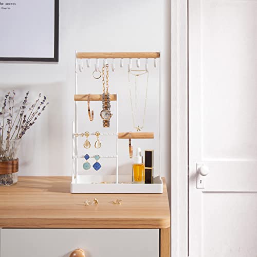 ProCase Jewelry Stand Holder Organizer, 4-Tier Necklace Holder with Ring Tray, 10 Hooks Necklaces Hanging Small Jewelry Di...