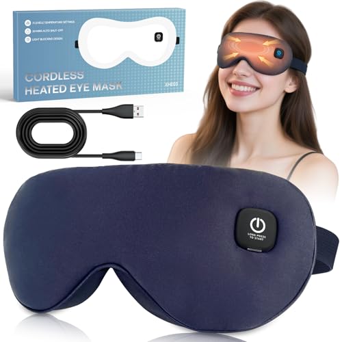 Cordless Heated Eye Mask for Dry Eyes Relief, with 3 Heat Settings, Washable Eye Cover, Warm Heating Pad for Stye Eye Trea...