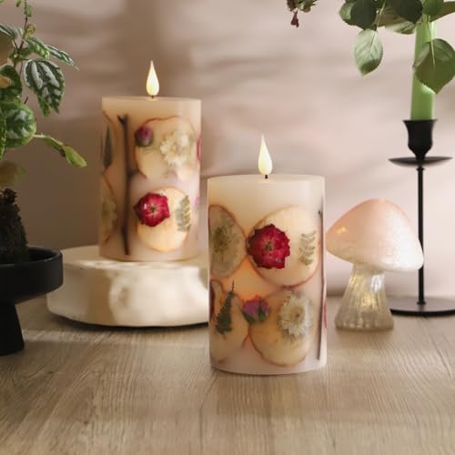 MIYA LIFE Apple Cinnamon Candles with Rose Petals - 3.5" x 6" LED Candle with Real Wax & Dried Flowers - Battery Operated ...