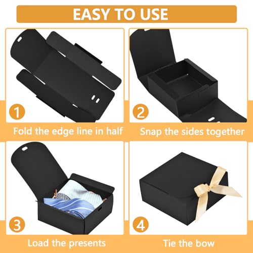 WLUSEAXI 12pack Small Gift Boxes with Lids for Presents, 4.5''x4.5''x2'' Black Gift Boxes with Ribbons, Party Boxes for Pa...