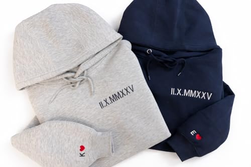Custom Embroidered Roman Numeral Hoodie, Personalized Hoodie For Boyfriend Girlfriend With Initial Heart, Gifts for Boyfri...