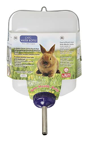 Lixit® All-Weather Rabbit Water Bottle - 64 Ounce Widemouth Cage Water Bottles for Rabbits, Ferrets, Guinea Pigs, Rats, an...