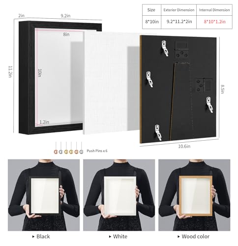MUXIUNT 8x10 Shadow Box Picture Frame Display Case with Real Glass Panel and Soft Linen Back,Black Deep Shadow Memory Box ...
