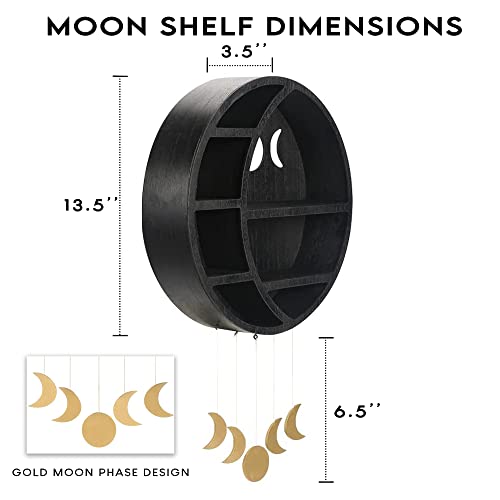 Ella & Emma Wooden Moon Shelf for Crystals - Crescent Moon Crystal Shelf, Storage & Wall Hanging Shelves for Bedroom Aesth...